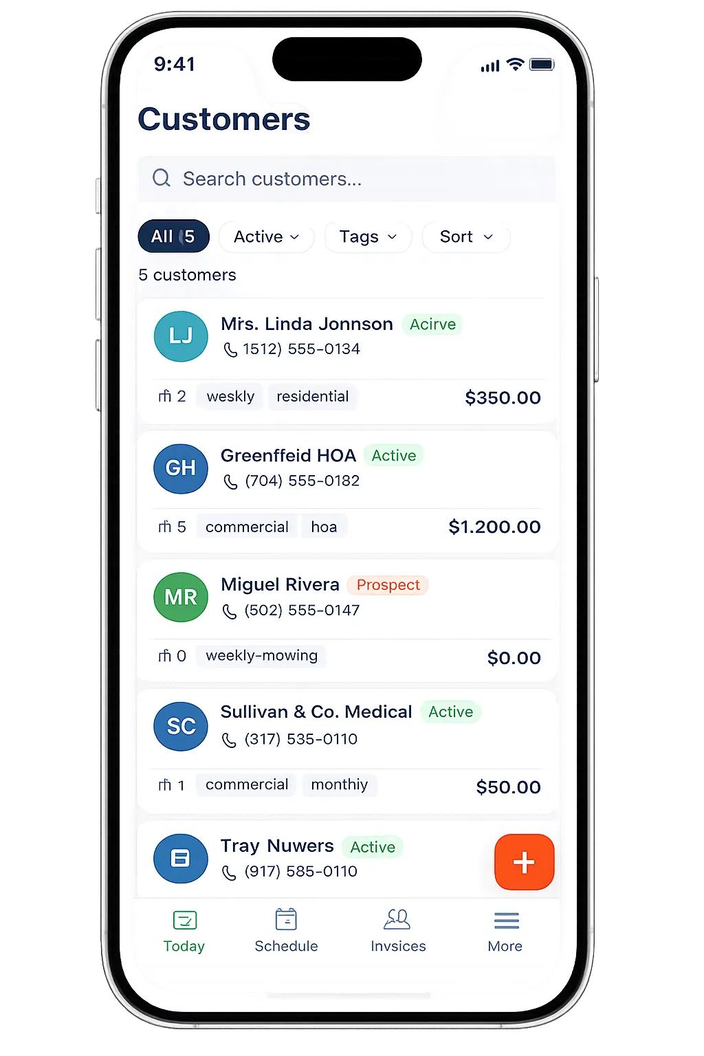 An Okason customer record showing properties, jobs, and invoice history